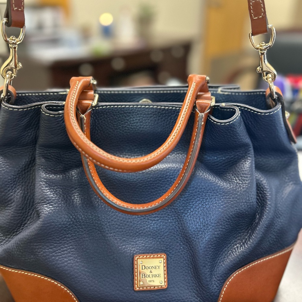 Dooney & Bourke Blue and Tan Satchel with Classic Design - Picture 9 of 10